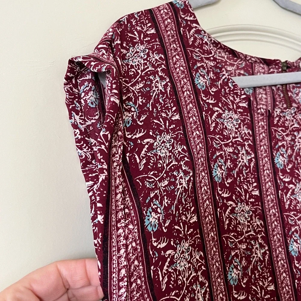 Pink Rose Semi Sheer Burgundy Floral Blouse Women's size medium - Picture 9 of 13
